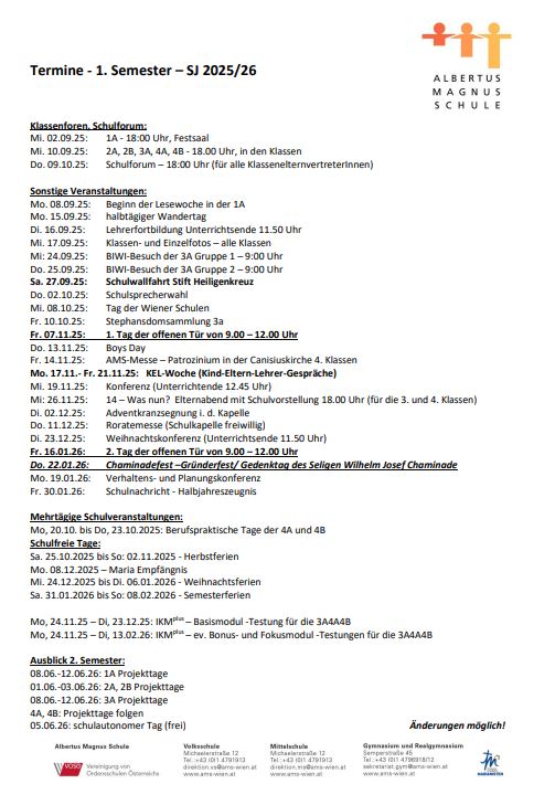 Termine Semester 1 2526